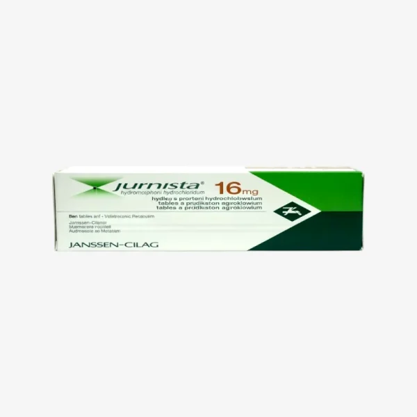 Jurnista 16 mg tablets Canada Jurnista 16 mg tablets original Canadian packaging box, yellow round hydromorphone HCl prolonged-release opioid pain medication for Canada